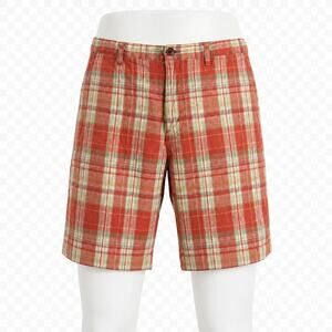 Lands End Plaid Linen Blend Chino Shorts - Summer Casual - Size 38